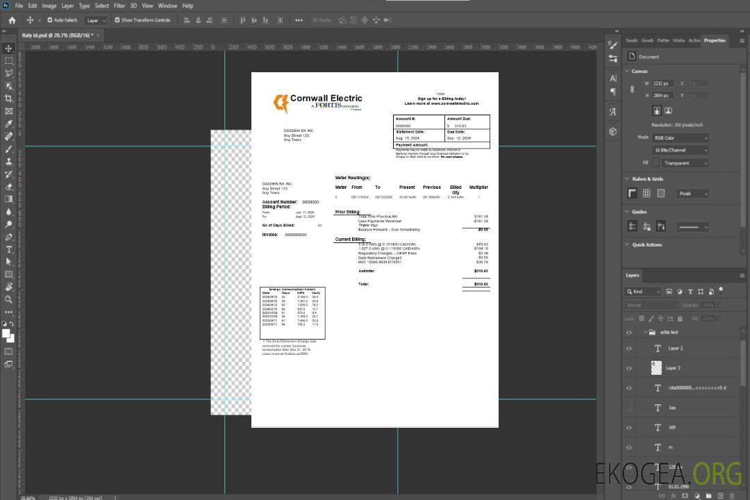 Modèle de facture de services publics d'entreprise USA Cornwall Electric aux formats Word et PDF template